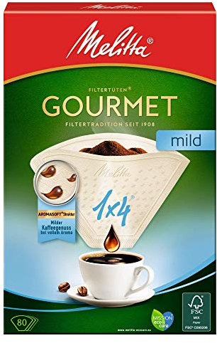 Melitta Filtertüten 1x4/80 Gourmet mild naturbraun Aroma, 4er Pack (4 x 80 Stück)