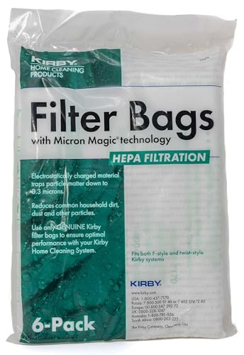 Kirby Micron Magic Plus HEPA Filter Bags 6-Pack | Part #204814 | Compatible with F-Style & Twist-Style Vacuums