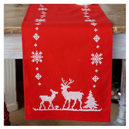 VERVACO Kit Punto Croce Prestampato Centrotavola Cervi di Natale Biancheria da Tavola Set Fai da Te Creativo 30 x 105 cm Kit Hobby Creativi Adulti Casa Decor Cross Stitch Runner