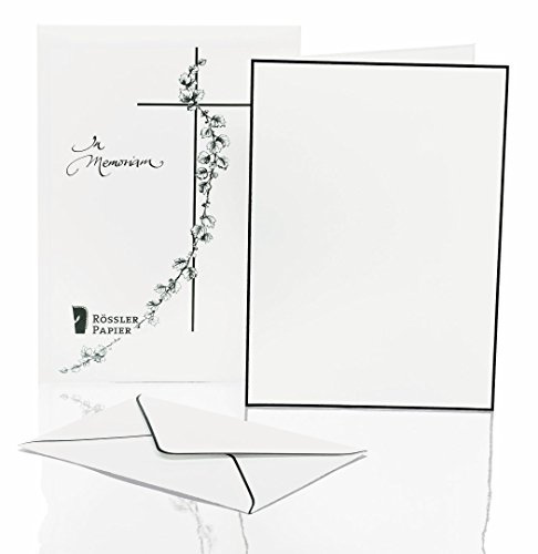 Rössler Trauerpost handgerändert | Kondolenz-Karten| Karten mit Umschlag | Trauer Briefpapier | 5 Blanko Karten in DIN A5 | 5 Briefumschläge DIN C6 | 1 Stück | Farbe: Weiß