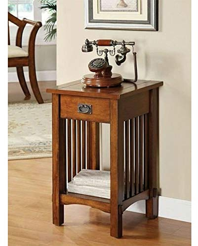 Legacy Decor Mission Style Telephone Stand End Table in Antique Oak Finish with Drawer