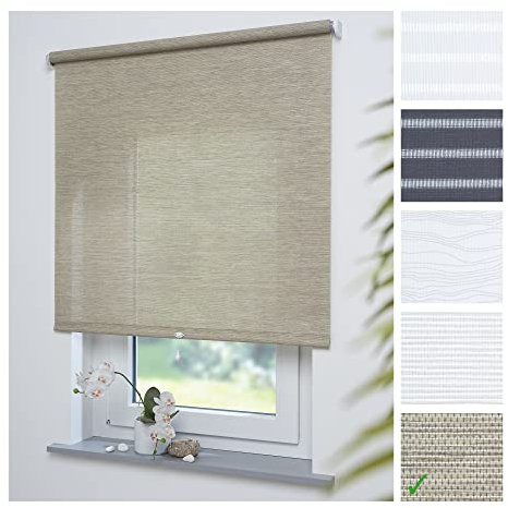 Liedeco® Rollo, Spring-, Schnapprollo / 92 x 180 cm (Breite x Höhe), Struktur Natur Sand/Stoff mit Dekor, Lichtdurchlässig, Blickdicht/viele Farben, Größen/Breiten 60-200 cm/Variable Montage