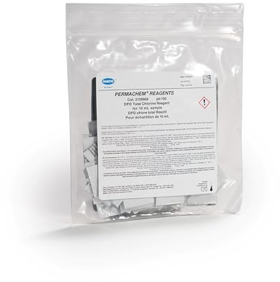 Hach DPD Total Chlorine Reagent Powder Pillows, 10 mL, Pack of 100, Range from 0.02–2.00 mg/L Cl₂, USEPA Accepted Method 8167, Drinking Water & Wastewater Analysis, for Use with Colorimeter, 2105669