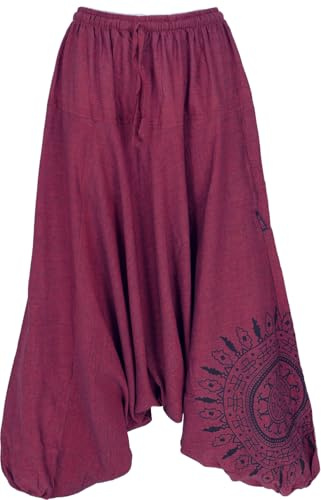 GURU SHOP haremsbyxor, ballongbyxor med mandala, aladinbyxor av bomull, kvinnor, bruna, storlek: 40, Vinröd, 40