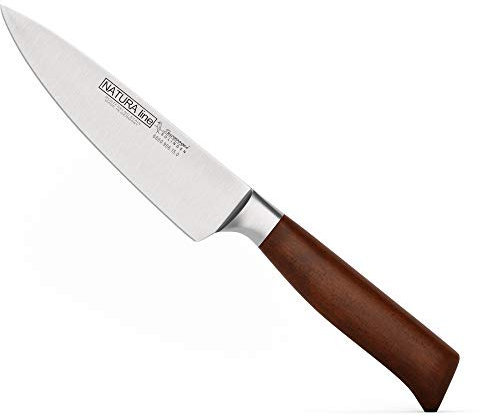Burgvogel Solingen Natura Line, Kochmesser Holzgriff, rot satiniert, geschmiedet, 15 cm, sehr scharfes Küchenmesser rostfrei, Made in Germany, Braun Rot, 6860.906.15.0