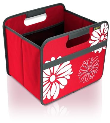 meori Faltbox Small in Rot mit Blumen - Stabile Klappbox S mit Griffen - perfekte Allzweck Aufbewahrungslösung - Tragkraft bis 30 kg - A100096 - 32 x 26,5 x 27,5 cm