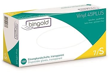 Guanti monouso in vinile 45PLUS, trasparenti, misura S, confezione da 100 pezzi