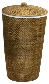 Decor Walther Basket Wäschebehälter Rattan braun mit Leinensack