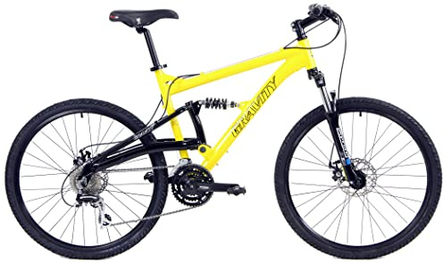 Gravity FSX 1.0 Dual Full Suspension Mountain Bike with Disc Brakes Aluminum Frame (Yellow, 21in)