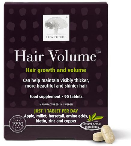 New Nordic Hair Volume 90 Tablets - Clinically Proven Hair Growth Vitamins - Biotin, Zinc & Apple - Visibly Thicker & Shiny Hair - for Women & Men