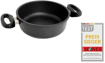AMT Gastroguss Schmortopf, Ø 20 cm, 8 cm hoch, Bratpfanne mit zwei Seitengriffen, nicht induktionstauglich, backofenfest, Lotan® Antihaft-Veredelung, Aluguss (Aluminium), AMZN-820