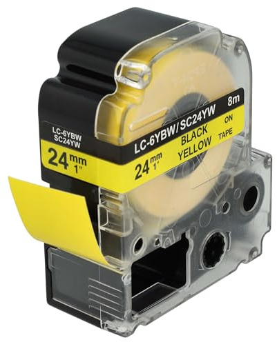 vhbw Schriftband-Kassette kompatibel mit Epson LabelWorks LW-700 | LW-1000P, LW-600P, LW-900P Etiketten-Drucker 8m x 24mm Schwarz auf Gelb