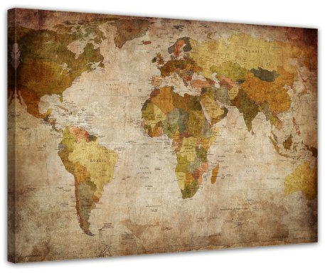Bilderdepot24 Bild auf Leinwand | Weltkarte retro I in 80x60 cm als Wandbild | Wand-deko Dekoration Wohnung modern Bilder | 202101