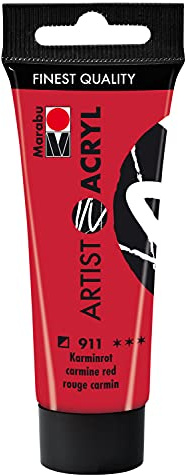 Marabu 12200055911 - Artist acrílico carmín 911, 22 ml, pintura acrílica fina en calidad de artista, a base de agua, consistencia pastosa, alta pigmentación, muy buen brillo y opacidad