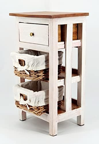 Oberle Kommode Regal mit 2 Korbschubladen + Einer Schublade 70x28x38cm Shabby-Look Vintage-White