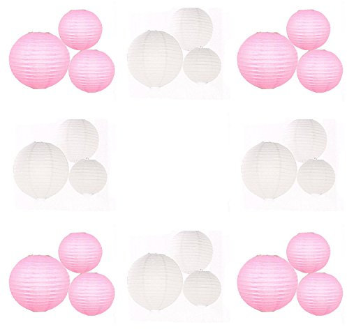 24 Mixed Size White Pink Wedding Paper Lantern Lampshade Birthday Baby Shower Party Garden Home Decoration