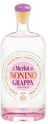Distillerie Nonino, Grappa Nonino Monovitigno Merlot, rotonda - 500 ml | Grappa Nonino Monovitigno Merlot, 41% vol, con delicati sentori di petali di rosa e noccioli di ciliegia