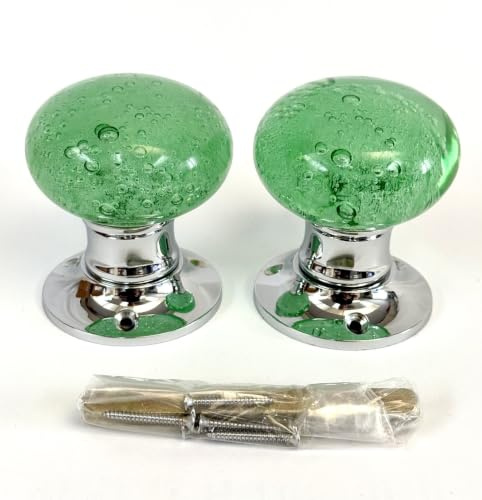 Chattels Beautiful Pair of Large Green/Mint Contemporary/Retro Round Smooth Bubble Glass Chrome Mortice Door Knobs/Handles