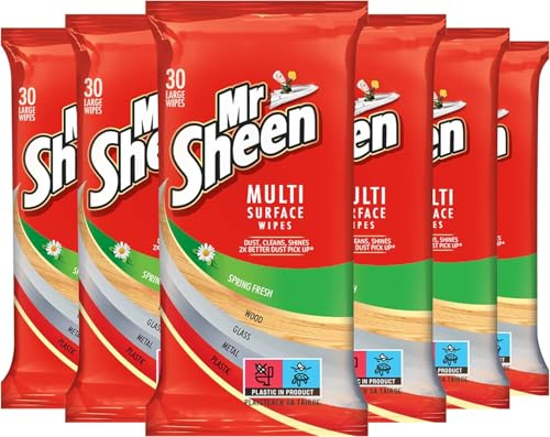 Mr. Sheen Furniture Wipes Spring Fresh Scent, Multiple Surface Wipes, 30 per pack, Pack of 6, 6 x 30 wipes