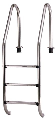 Steinbach Einbaubeckenleiter Edelstahl, 3-stufig, mit Ankersockel, für Beckentiefe 120 cm, weite Ausführung, Holm Ø 43 mm, 018015