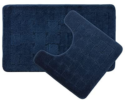 Emma Barclay Orkney - Crosshatch 2 Pc Bath Set in Navy - Mat 45x75cm/ Pedestal 45x45cm