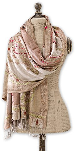 Loberon Schal Linou, creme | Orientalisch Angehauchtes Design, Raffinierte Stickereien, Dekorative Fransen, fein Gewebt, Accessoire, Tuch, Viskose