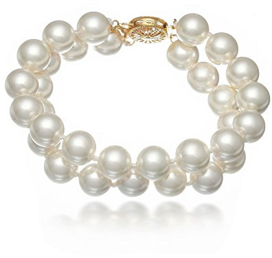 Schmuckwilli 2-reihig Perlenarmband für Damen & Mädchen - mit weißen runden Perlen - Elegante Armband mit Muschelkernperlen MK Perlen für jeden Anlass - die Perlenarmreife - Pearl Bracelet für Frauen