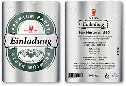 (30 x) Einladungskarten Geburtstag Bierdose Bier Bieretikett Karte Einladungen