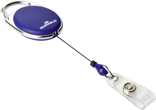 Durable Schlaufenclip Jojo Style (mit Metallclip und Druckknopfschlaufe) 10 Stück dunkelblau, 832407 | Ovales Ausweisjojo mit Metallclip und Druckknopfschlaufe, 80 cm Ausziehlänge, für Namensschilder und Kartenhalter