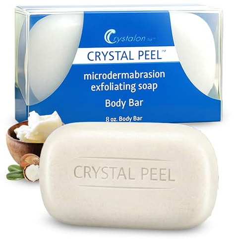 Exfoliating Bar Soap for Men & Women, Crystal Peel Luxury Microdermabrasion Hydrating & Exfoliating Body Soap Bar Solid Magnesium Mineral Scrub for Buffing Away Dirt & Oil Smooths Skin, Lemongrass 8oz