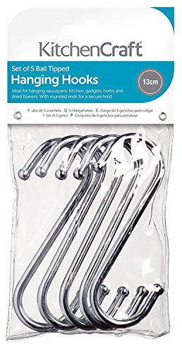 KitchenCraft S Haken, Verchromt, Legierter Stahl, Extra Groß (13 cm), 5er Pack, Farbe: Silber, mit kugelförmigen Enden