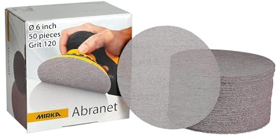 Mirka Abranet 6-Inch Sanding Discs - Hook and Loop Mesh Orbital Sander Pads, Dust-Free Sanding, Long-Lasting and Non-Clogging, Ideal for Wood, Metal, Automotive Finishes, and More, 50pcs, Grit 120