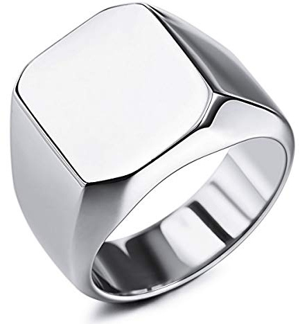 MunkiMix Siegelring für Männer Frauen Jungen 316l wasserfeste Herrenringe Edelstahl im quadratischen Stil, Bündel mit Ringgrößeneinstellern (3 Farben, Größe N-Z+5)