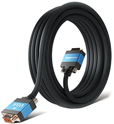 MutecPower 10m VGA Kabel 15pol - Full HD S-VGA Monitorkabel D-Sub Stecker 1080p Vga Videokabel Geeignet für: Monitore, Fernseher (LCD/Plasma), Projektor, PC, Notebooks - Schwarz 10 Meter