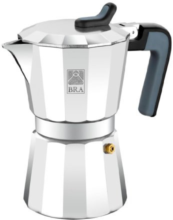 BRA Deluxe Cafetera, Capacidad 6 Tazas, Aluminio, Negro, Acero Inoxidable