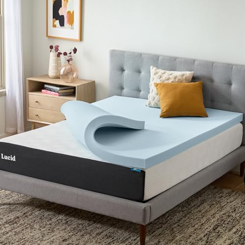 Lucid 3 Inch Memory Foam Mattress Topper, Twin Size – Cooling Gel Bed Topper – Preassure-Relieving Deep Plush Feel – Ventilated Breathable Design – CertiPur Certified - Dorm Room Essentials