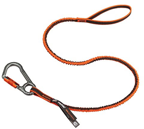 Shock Absorbing Tool Lanyard with Locking Carabiner and Loop End, Tool Weight Capacity 15lbs, Ergodyne Squids 3108, Orange (3108F(x)), Standard