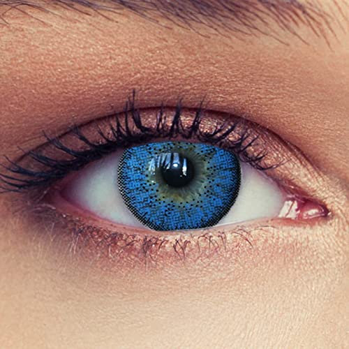 DESIGNLENSES blaue Kontaktlinsen, 1 Paar/ 2 St. mit Stärke natürlich wirkende Monatslinsen, gut deckende Farbe + Aufbewahrungsbehälter Natural Aqua -1,75