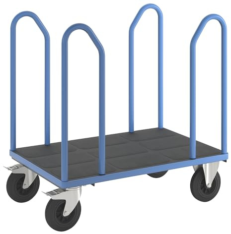eurokraft pro | Plattformwagen mit Seitenbügeln | Vollgummireifen, LxB 1050 x 700 mm