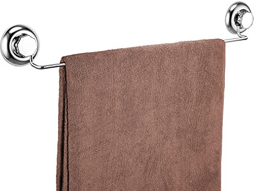 MaxHold No-Drilling/Suction Cup Single Towel Bar 18 - Vaccum System - Stainless Steel Never Rust - for Bathroom & Kitchen