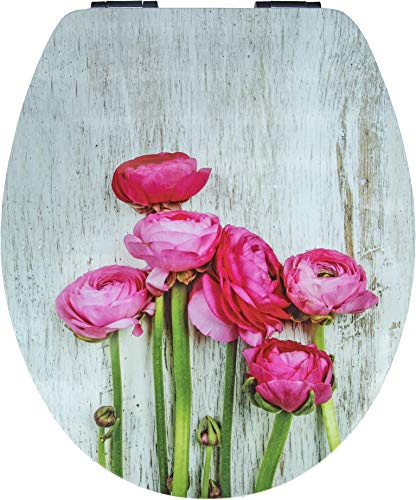 Cornat WC-Sitz Blumengruß - Ansprechendes Design - Hochwertiger Holzkern - Absenkautomatik & Schnellbefestigung - Komfortables Sitzgefühl / Toilettensitz / Klodeckel / KSDSC351