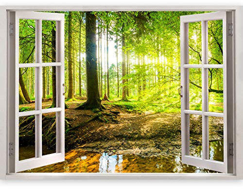 murando - Carta da Parati Moderna Bosco Verde Effetto Finestra 210x150 | ILLUSIONE OTTICA 3D, Poster da Parete Grande, Fotomurali in TNT, Soggiorno e Cameretta, Carte da Parati Moderne, Decori Muro