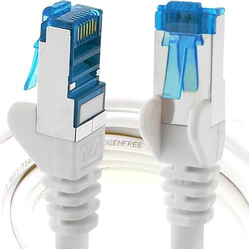 5m Cable de Red, Cable Ethernet y LAN SFTP PIMF Cat6a - transmite hasta 10 Gigabit por Segundo y es Adecuado para switches, routers, módems con Entrada RJ45, blanco - 1 pieza