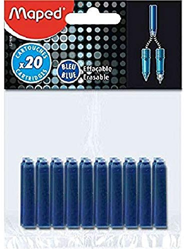 MAPED Blister de 20 Cartouches d'encre bleue effaçable standard