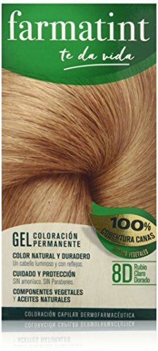 Farmatint Gel 8D Rubio Claro Dorado | Color natural y duradero | Componentes vegetales y aceites naturales | Sin amoníaco | Sin Parabenos | Dermatológicamente testado, 135ml