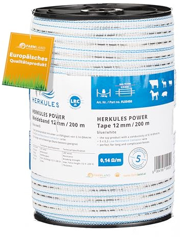 Farmland Herkules Power Weidezaunband - 200 Meter Weidezaun Band - Robustes Weideband mit Niro und Aluleitern - 12 mm breites Weidezaun Breitband für alle Tierarten