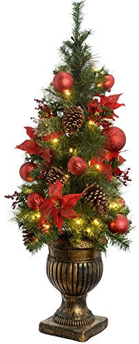 WeRChristmas Pre-Lit Potted Christmas Tree with 50 Warm White LED Fairy Lights, 4 feet/1/2 m - Red