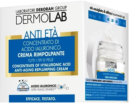 Dermolab - Crema Viso Rimpolpante Antietà con Concentrato di Acido Ialuronico, per Tutti i Tipi di Pelle, Effetto Filler, Idrata e Restituisce Elasticità, Azione Antiossidante, 50 ml