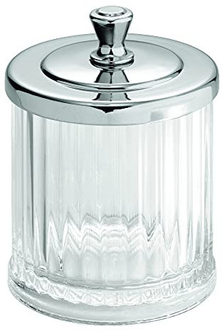 iDesign Alston Wattepadspender, Wattestäbchenbehälter aus Kunststoff, durchsichtig/silberfarben