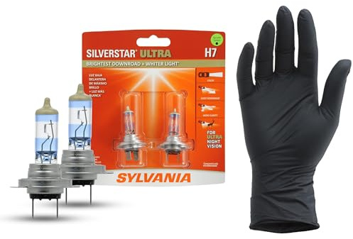 SYLVANIA - H7 SilverStar Ultra plus Free Installation Gloves - High Performance Halogen Headlight Bulb, High Beam, Low Beam, Fog Replacement Bulb, Brightest Down Road Whiter Light (Contains 2 Bulbs)